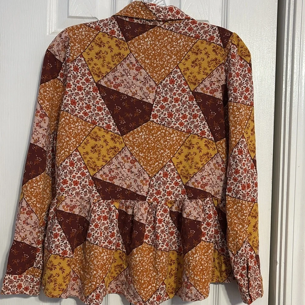 Charlotte By Cato Girls XL (18) Button Patchwork Peplum Top Long Sleeves Boho